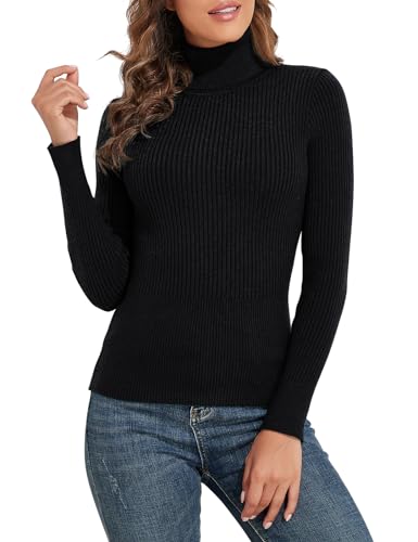 Image of PrettyGuide Women's Ribbed Turtleneck Long Sleeve Sweater Tops