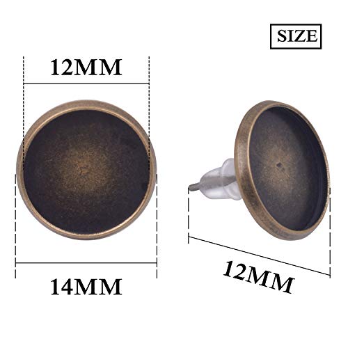 Bronagrand 50 Pieces Stainless Steel Stud Vintage Bronze Earring Cabochon Setting Post Cup For 12Mm And 50 Pieces Clear Rubber Earring Safety Backs #TOP1