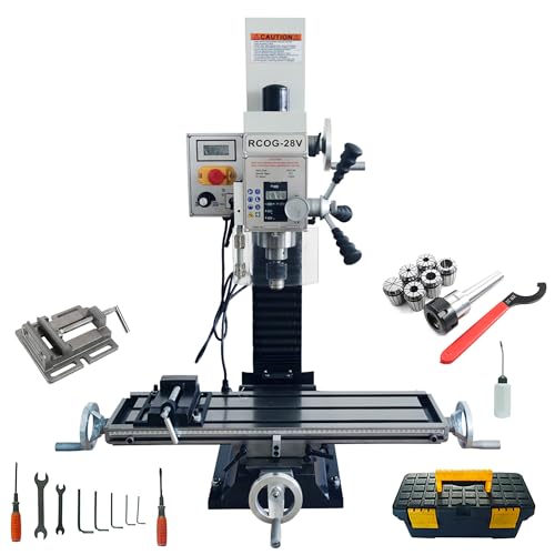 TECHTONGDA 1300W Benchtop Milling Drilling Machine Mini Mill/Drill R8 Milling Machine Precision 27.5x7in Milling/Drilling Machine 20-2250rpm Infinitely Variable-Speed