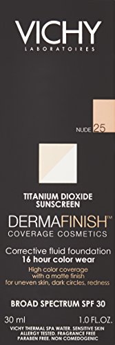 Vichy Dermafinish Corrective Fluid Foundation with SPF 30, 25 Nude, 1 Fl Oz