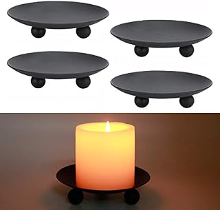 Iron Plate Candle Holder, 4.75" Black Decorative Pillar Candle Plate, Pedestal Candle St