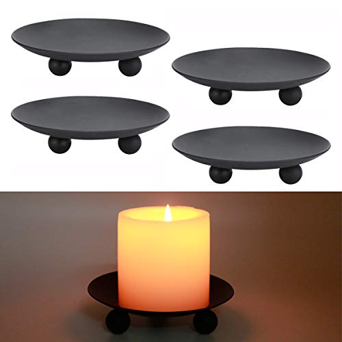 Iron Plate Candle Holder, 4.75" Black Decorative Pillar Candle Plate, Pedestal Candle St