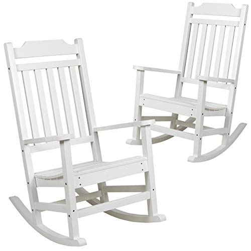 Image of Flash Furniture Set of 2 Winston All-Weather Rocking Chair in White Faux Wood