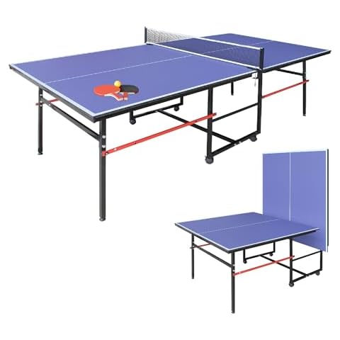 Mid-Size Table Tennis Game Set - 8FT Indoor/Outdoor Portable Table Tennis Game with Net, Foldable Ping Pong Table for Indoor, 2 Table Tennis Paddles and 3 Balls Cover