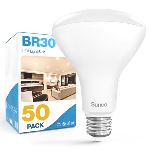 Sunco BR30 LED Light Bulbs, 50 pack, dimmable indoor flood