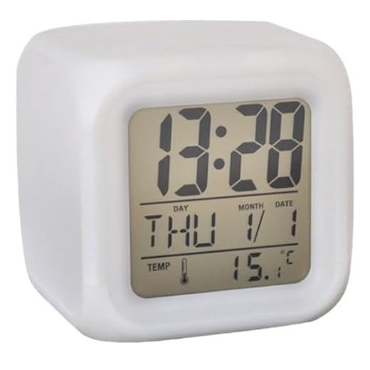 Digital LED Color Change Alarm Clock, Multi-Functional Calendar Temperature Display, Mute Students Wake Up Alarm Clock with 7 Color Nightlight for Bedroom
