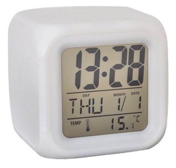 BUBUCAM Digital LED Color Change Alarm Clock Multi-Functional Calendar Temperature Display Mute Students Wake Up Alarm Clock with