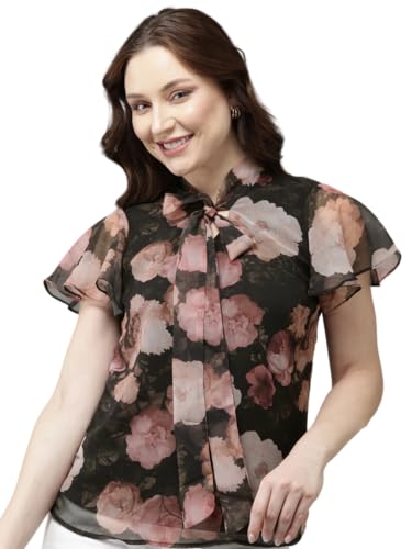 Débardeur georgette noir fini les hauts d'été froissés grâce au tissu fluide floral