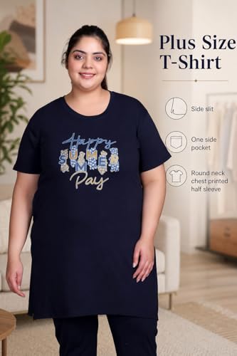 Image of In Love Women's Printed Cotton Plus Size Longline T-Shirt with Pockets | Cotton fabric - soft longline T-shirt with easy plus-size fit