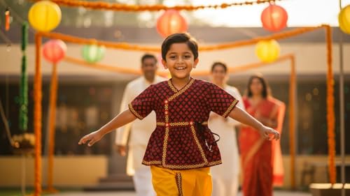 Image of PK HUB Boy's Ethnic Traditonal Design Cotton Dhoti Kurta Chaniya Choli Set for Festival, Occasional Day - (Pack of 1)