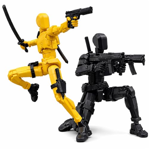 Image of ONNGEO 2 PC Action Figures Titan 13, 3D Printed Multi-Joint Movable Robot, T13 Lucky Action Figure, Dummy Robot Action 13, Desk Decoration Creative Robots, Nova 13 Mechanical Doll (Yellow, Black)