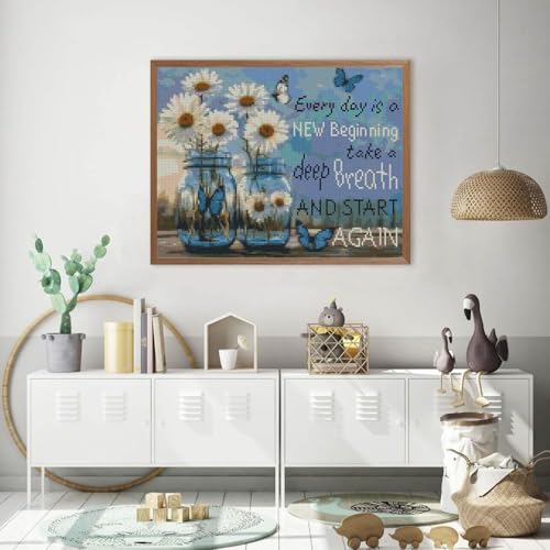 Image of Flower Stamped Cross Stitch Kits Cross Stitch Patterns,Dimensions Cross Stitch Kits Embroidery Kit Arts and Crafts for Beginners 15.7x11.8 inch