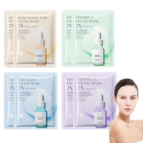 8 Piezas Mascarilla Facial Hidratante, 4 Tipos Kit De Mascarilla Facial Mujer, Daily Care Mascarilla Facial, Hidratante Mascarillas De Tela, Hacer La Piel Más Delicada