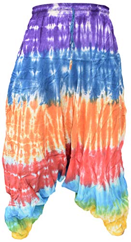 Gheri Men's Light Cotton Drop Crotch Ninja Aladdin Genie Harem Pants Trousers Rainbow Stripy Tie Dye LXL