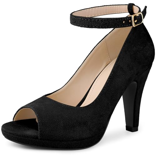 Perphy Platform Peep Toe Ankle Strap Stiletto Heel Dress Pumps Shoes for Women
