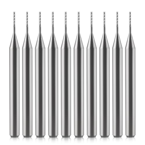 Trvoxviq 10 fresas de carburo, diámetro de corte de 0.6 mm, longitud de corte de 4 mm, fresadora de extremo de carburo para grabado, fresadora CNC para máquina PCB, vástago de 0.6 x 4 mm