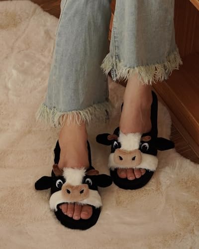 VRPQ Cow Slippers for Women, Cartoon Cute Animal Slippers, Cute Slippers for Women, House Slippers Home Winter Slipper Indoor Outdoor Cow Slides for Women Men2