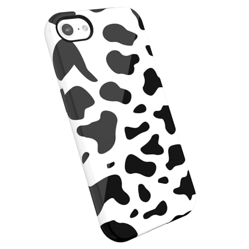 LoeoeL for iPhone SE Case Cow Print 3rd 2nd Generation 2022 2020, Girly Cute Cow Pattern Phone Case for Women, Thin Slim Hard Shell Plastic Phone Cover, Luxury Aesthetic Animal Print Design, Black