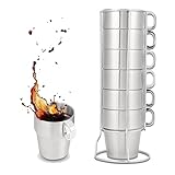 TASSE À CAFÉ ISOLÉE - La tasse à espresso isolée à double paroi garde le café, le thé, le jus, la bière, le vin, l'eau, le lait et d'autres boissons chaudes ou froides pendant longtemps, la conception à double couche peut empêcher la chaleur et la poignée en plastique galvanisé peut empêcher le transfert de chaleur