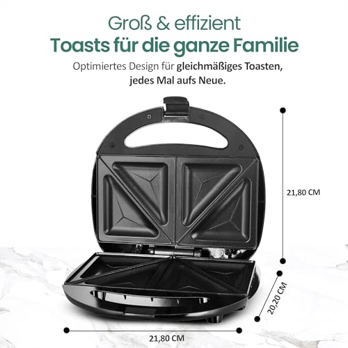 Emerio Doppel Sandwich Maker, BPA frei, klassische Form für dreieckiges Sandwich, leicht zu reinigen, Antihaftbeschichtung, heizt schnell auf, 750 Watt, Schwarz