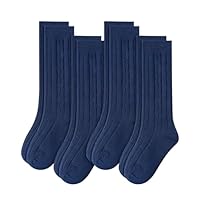 Eurzom 4 Pairs Knee High Uniform Socks for Girls 5-12y Acrylic Knit Cable Navy Blue White School Sock Back to School Gifts(Navy Blue,5-8 Years)