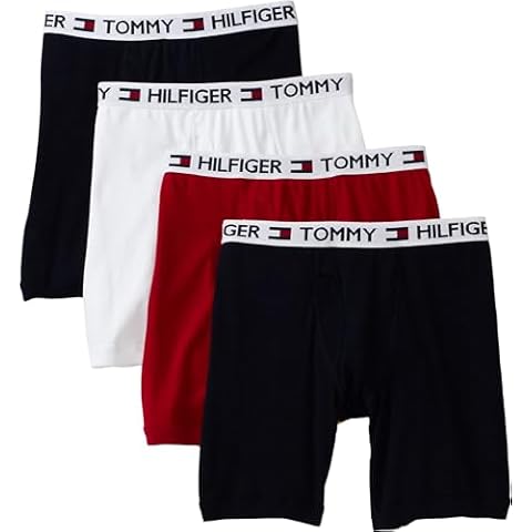 Tommy Hilfiger Men's 4 Pocket Boxer Brief, Red/Navy/White, Large Cover