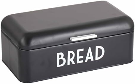 Home Basics Bread Box For Kitchen Countertop, Metal, (Black), Vented With Hinge Top | Large Bread Box | Keeps Loaves, Bagels, Croissants Fresh