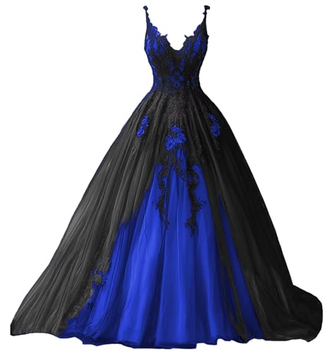 TRHTX Spaghetti Straps Wedding Dresses for Bride Layered Tulle Gothic Black Bridal Gowns Lace Applique Wedding Gowns