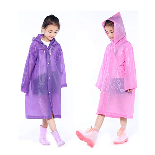 2 Packs Kids Rain Ponchos, Portable Reusable Emergency Raincoat for 6-12 Years Old