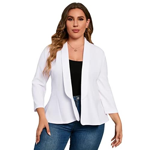 KOJOOIN Women Plus Size Casual Blazer Open Front Long Sleeve Work Office Cardigan Jackets, XX-Large, White