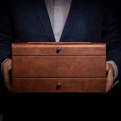 Beerust Watch Box Organizer For Men - Leather Watch Case - Luxury Watch Box - For Large Mens Wrist Watches - Mens Jewelry Box Organizer - Watch Case - With Mens Valet Drawer - Watch Display Case #TOP4