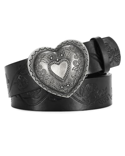 Image of SANSTHS Western Belt For Women, Womens Cowboy Belt For Pants Jeans With Vintage Floral Carved Design
