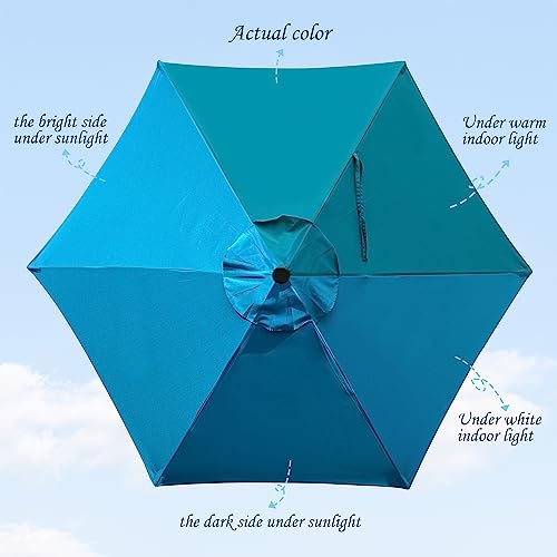 Image of Blissun 7.5 ft Patio Umbrella, Yard Umbrella, Outdoor Market Umbrella with Push Button Tilt Crank (Cerulean)