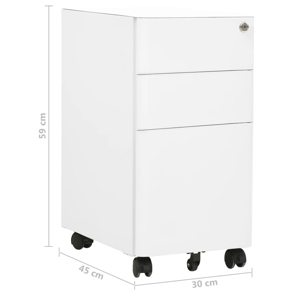 Armadietto con ruote, bianco, in acciaio, 30 x 45 x 59 cm, 3 cassetti chiudibili, cartellina sospesa per cartelle, contenitore a rotelle, per ufficio e casa