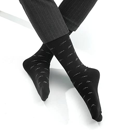 Glenmearl Mens Dress Socks 6 Pack, Classic Patterned Black Combed Cotton Casual Mid Calf Socks For Men, Size 10-13 (Black) #TOP3