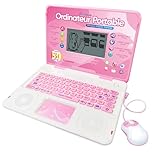 Happiegg Kids Laptop English/French - Bilingual Educational Computer Toy with 130 Activities-Teaches Maths, Spelling, Logic, Games & Music - Christmas Birthday Gifts for Boys Girls, Pink