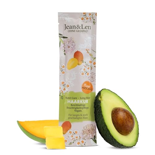 Jean & Len Nutri Care Acondicionador para cabello largo de mango y aguacate, reduce la rotura, cuida intensamente el cabello largo y muy dañado, sin siliconas ni parabenos, vegano, 20 ml