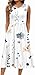 Damen Sommerkleid Ärmellos Rundhals Elegant Blumenkleid Freizeitkleider A Linie Midi Tank Kleider Kleid mit Taschen Strandkleid(Weiß, XL)