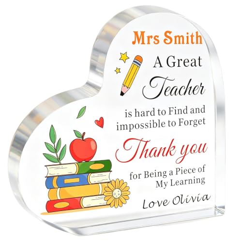 Image of Teacher Gifts Personalised Thank You Acrylic Heart Plaque