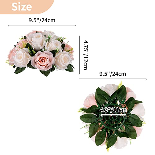 Image of NUPTIO Flower Balls for Wedding Centrepieces - 10 Pcs 9.5in Diameter Artificial Flower Ball Arrangement Bouquet Peachy Pink & Creamy White Fake Rose Flowers Party Centerpieces for Weddings Tables