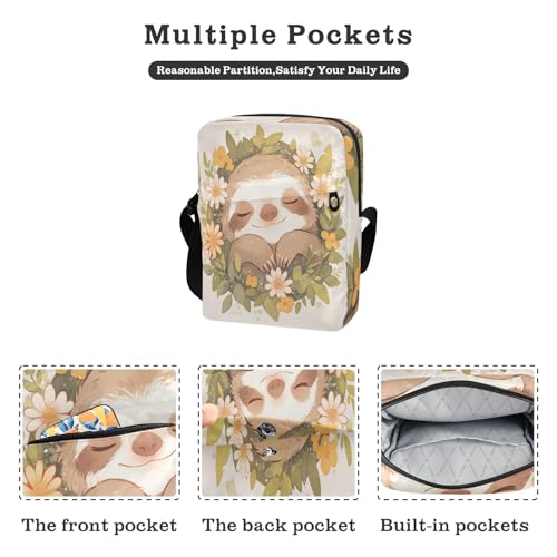 Rustic Sloth Flower messenger bag cross body bag Shoulder Handbags For Women Adjustable Strap for Outdoor Daily School2