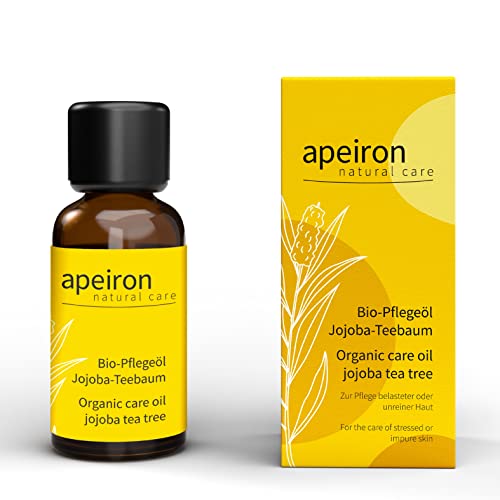 Körperöl Bio - Teebaumöl & Jojobaöl, Anti Pickel Pflegeöl gegen trockene Haut, Schuppen, Insektenstiche - Gesicht Pflege gegen Unreinheiten - Zertifizierte Naturkosmetik 100% Bio