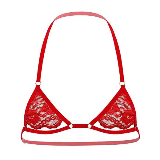 YiZYiF Lencería Sissy Hombres Sujetador Gay Arnés Sujetador de Encaje Disfraz Criada Sexy Adulto Top Sexy Pijamas Eróticas Ropa Sissy Rojo B Talla Única
