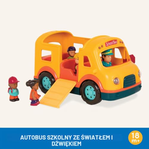 Battat – żółty autobus ze światłem – 5 figurek – realistyczne dźwięki – składany znak stopu – 18+ miesięcy – szkolny autobus ze światłem i dźwiękiem