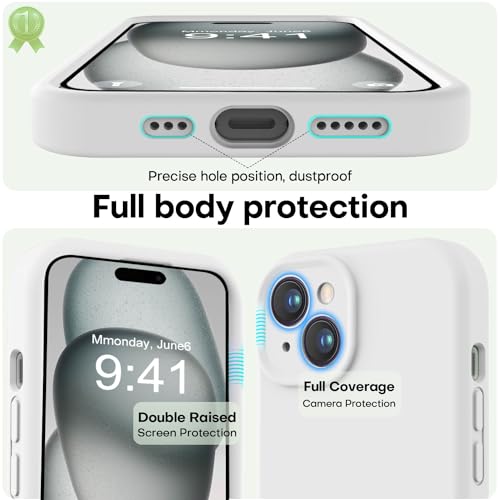 Image of LOVE 3000 Compatible with iPhone 15 Case, [Smooth Silicone Full Coverage Camera] [8ft Drop Protection], Soft Microfiber Lining Full Body Protective Case for iPhone 15 6.1 inch - White