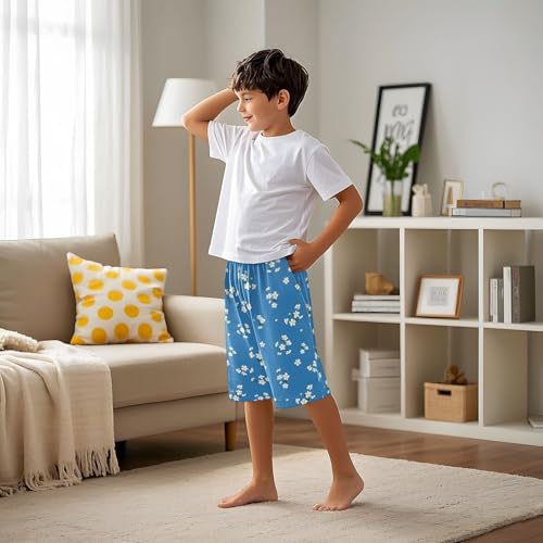 Small White Flowers Sleep Shorts Summer Pajama Shorts Elastic Waist Sleep Bottoms with Pockets 6-14 Years4