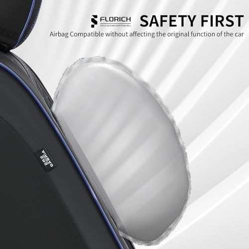 Image of FLORICH Automotive Car Seat Covers Front Seat, Leather Car Seat Cover 2 Pack Waterproof Front Seat Covers Full Coverage Driver Seat Protector Universal Fit for Most Cars SUV Trucks, Black&Blue Line