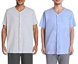 Esenchel Men's Button Up Pajama Shirt Cotton Sleep Top 2 Pack XXL LightGray LightBlue