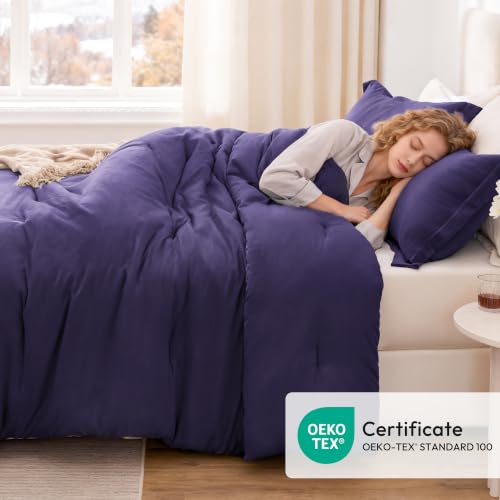 Image of Love's cabin Purple Full Comforter Set, 3-Piece Prewashed Bed Set with 1 Comforter (79 x 90 in) & 2 Pillowcases, Lightweight & Breathable for All Seasons