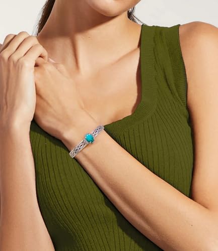 Native American Genuine Turquoise Bracelet Cuff for Women 925 Sterling Silver Oval Gemstone Adjustable Bangle Boho Style Jewelry for Wife Mom3